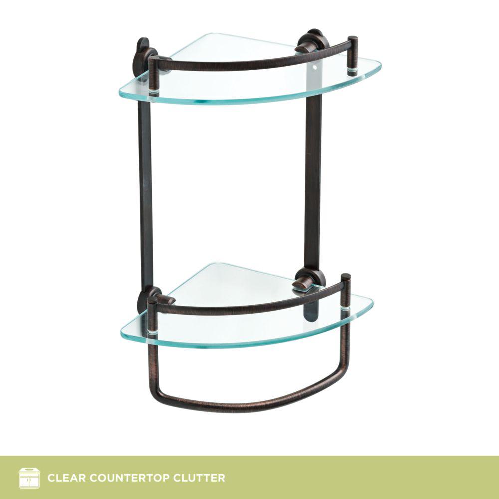 Delta 8 In Glass Double Corner Shelf With Hand Towel Bar In
