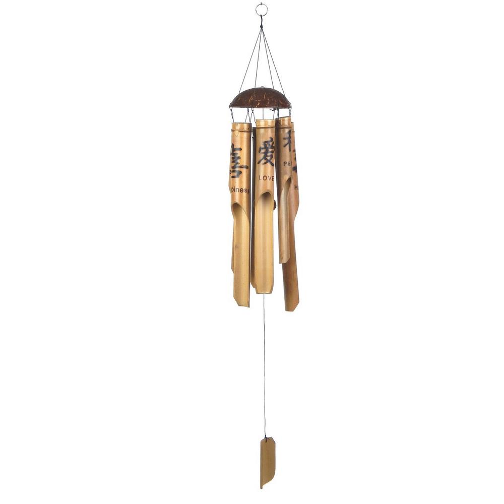 Fun Landscaping 36 in. Peace, Love and Happiness Bamboo Wind Chime ...