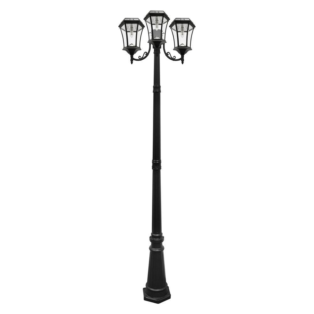 Gama Sonic Victorian Bulb Series 3 Head Black Integrated Led Outdoor Solar Lamp Post With The Gs Solar Led Light Bulb Gs 94b T The Home Depot