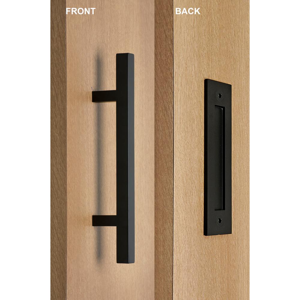 Contemporary 12 In Black Powdered Square Pull And Flush Sliding Barn Door Handle