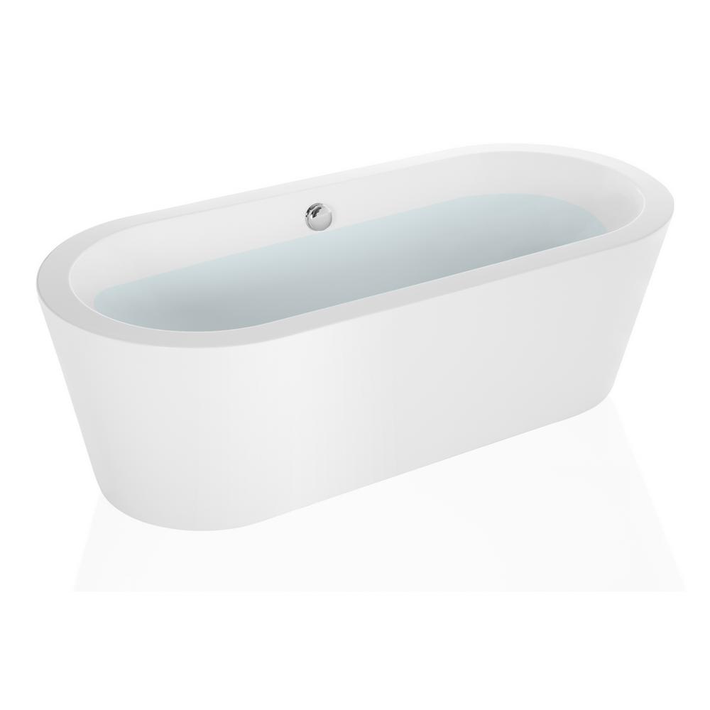 Empava 59 in. Acrylic Freestanding Bathtub Flatbottom Deep Soaking Tub