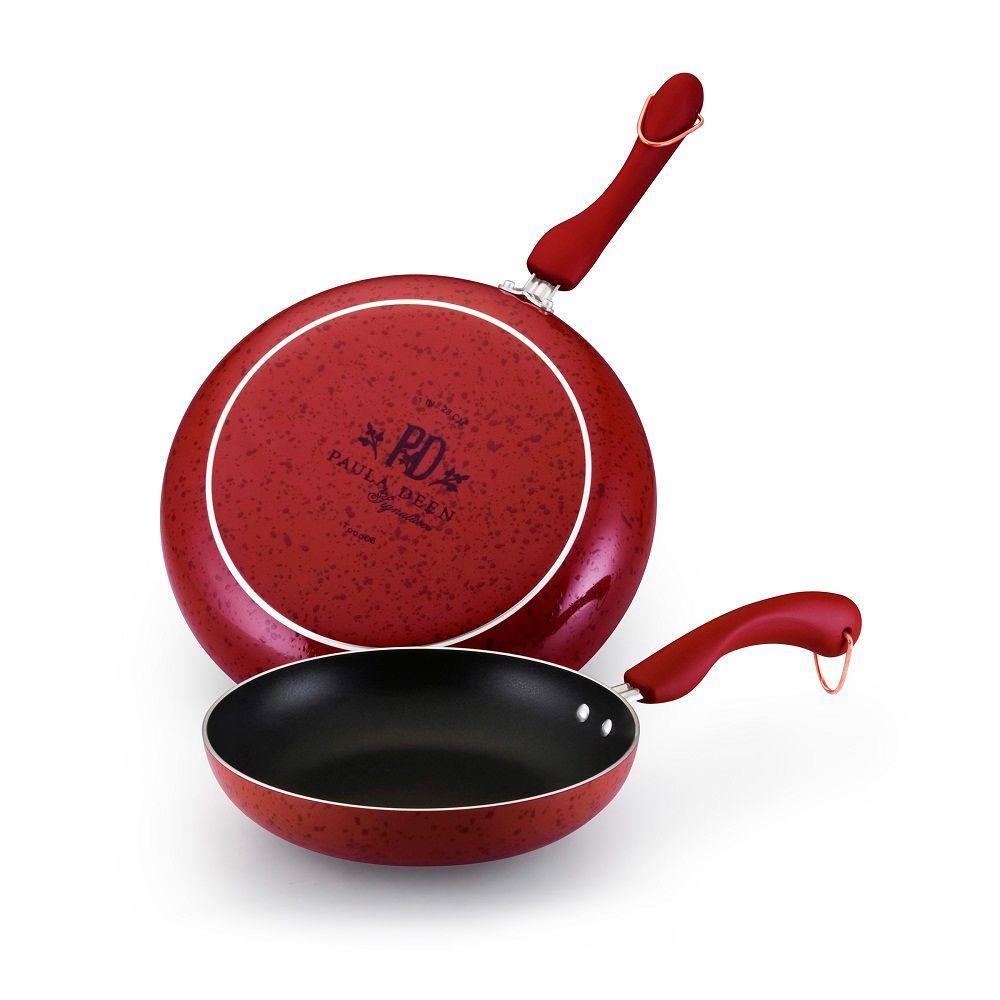 Paula Deen Signature Porcelain Nonstick 9-Inch and 11-Inch Nonstick Skillet Twin Pack, Red Speckle