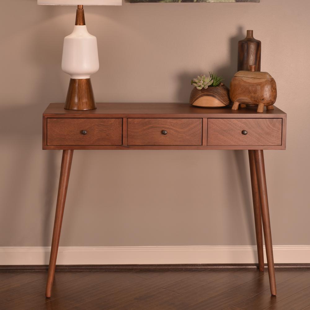 Decor Therapy Mid Century Walnut 3-Drawer Console Table-FR6323 - The ...