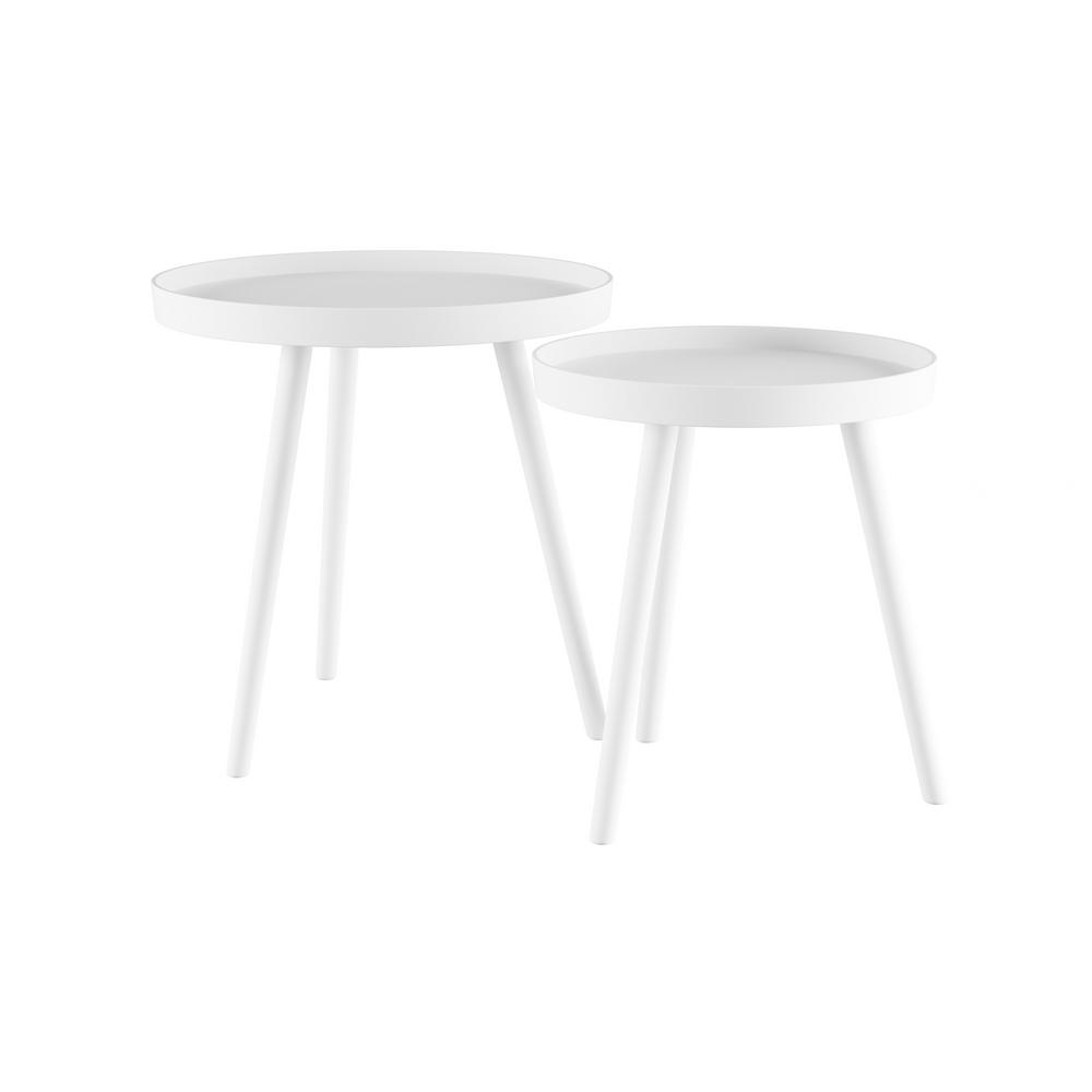 Lavish Home Wooden Nesting Round Tray Top White Side Tables (Set of 2)HW0200177 The Home Depot