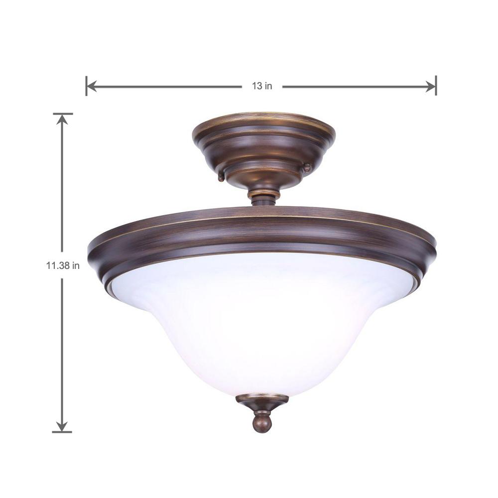 Hampton Bay Somerset 13 In 2 Light Bronze Semi Flush Mount With Bell Shaped Frosted Glass Shades Gex8212a The Home Depot
