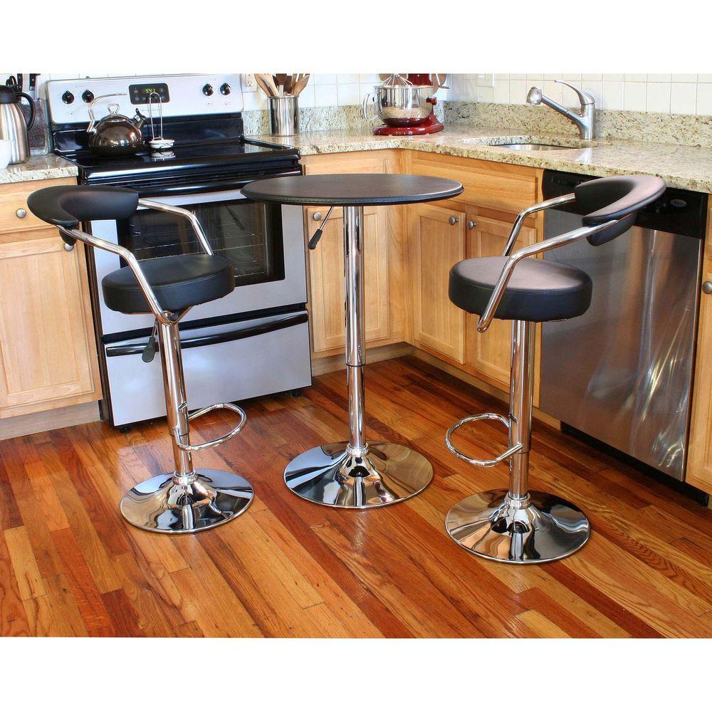 Amerihome Retro Style Chrome Bar Table Set In Back With Adjule Amerihome Retro Style Chrome Bar Table Set In Back With Adjule Height Vinyl Padded Swivel Chairs