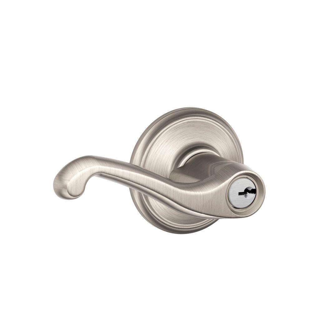 Schlage Flair Satin Nickel Keyed Entry Door Lever F51a Fla 619 The Home Depot