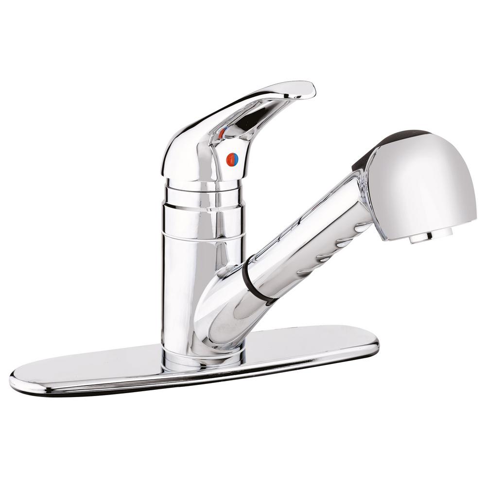 UPC 064492059557 product image for KEENEY Belanger Single-Handle Pull-Out Sprayer Kitchen Faucet in Polished Chrome | upcitemdb.com