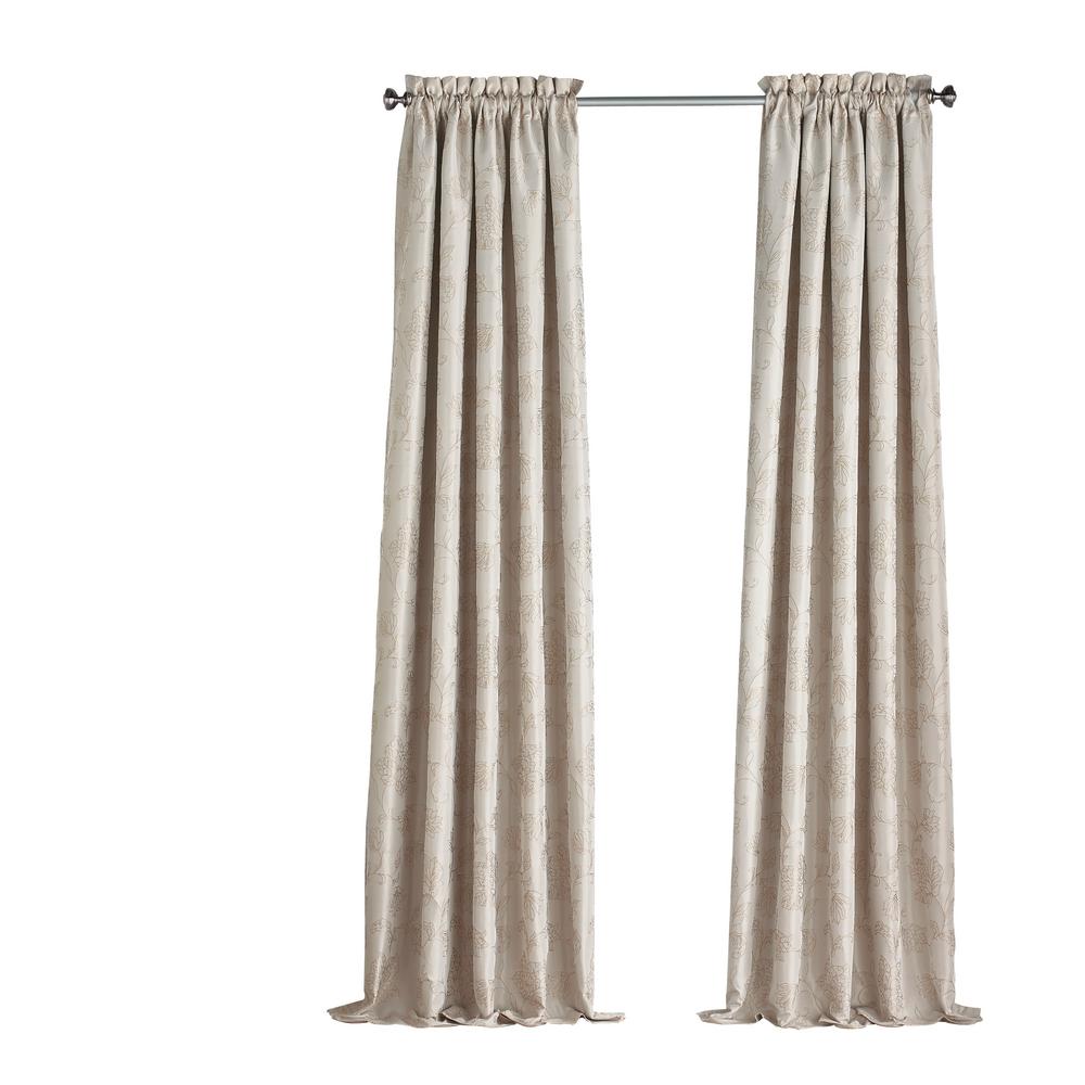 Linen Textured Curtains Rustic Jacobean Floral Printed Light Filtering 2 Panels