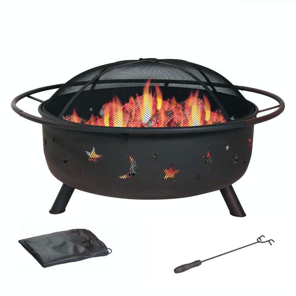 Homeroots 30 In Round Metal Fire Pit With Charcoal Grill Cover