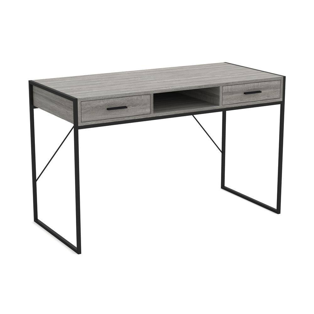 Safdie & Co. 48 in. Gray Rectangular 2 Drawer Writing Desk with Shelf