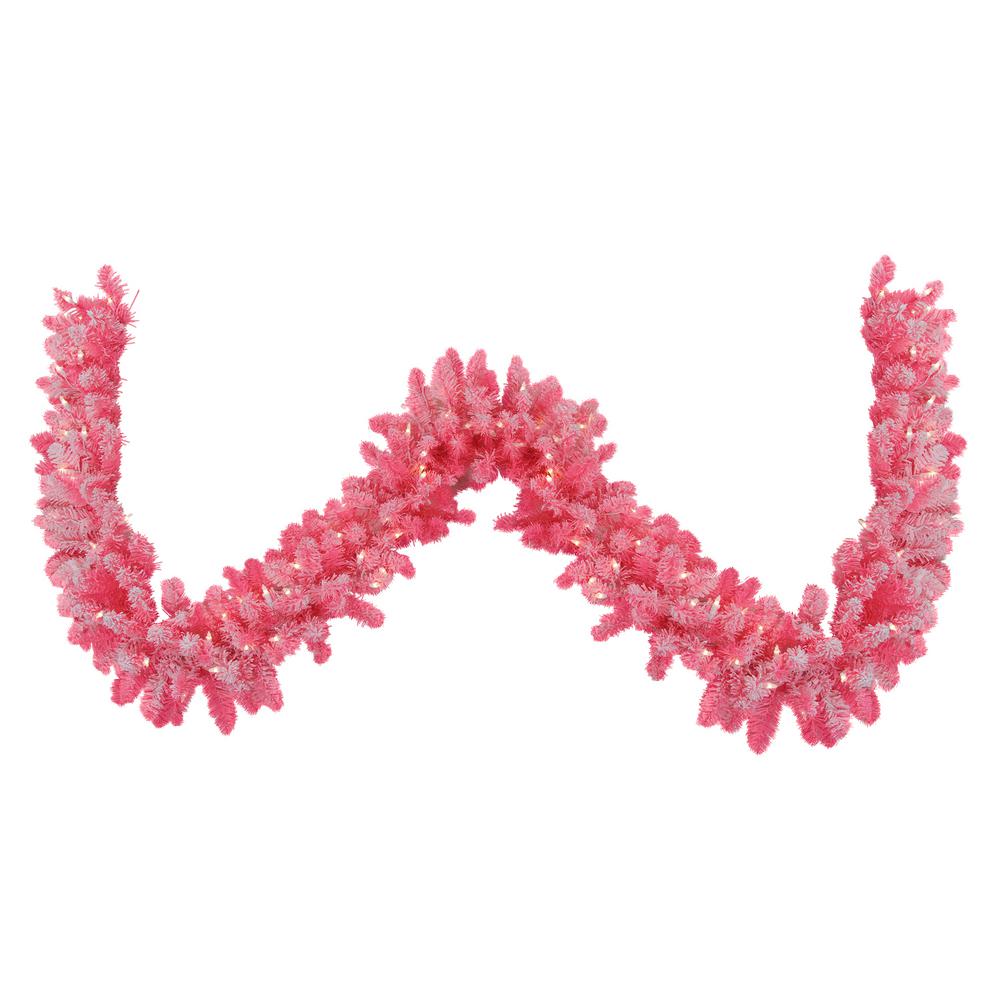 Northlight 108 In Pre Lit Flocked Pink Artificial Christmas Garland Pre Lit Flocked Pink Artificial Christmas Garland With Clear Lights