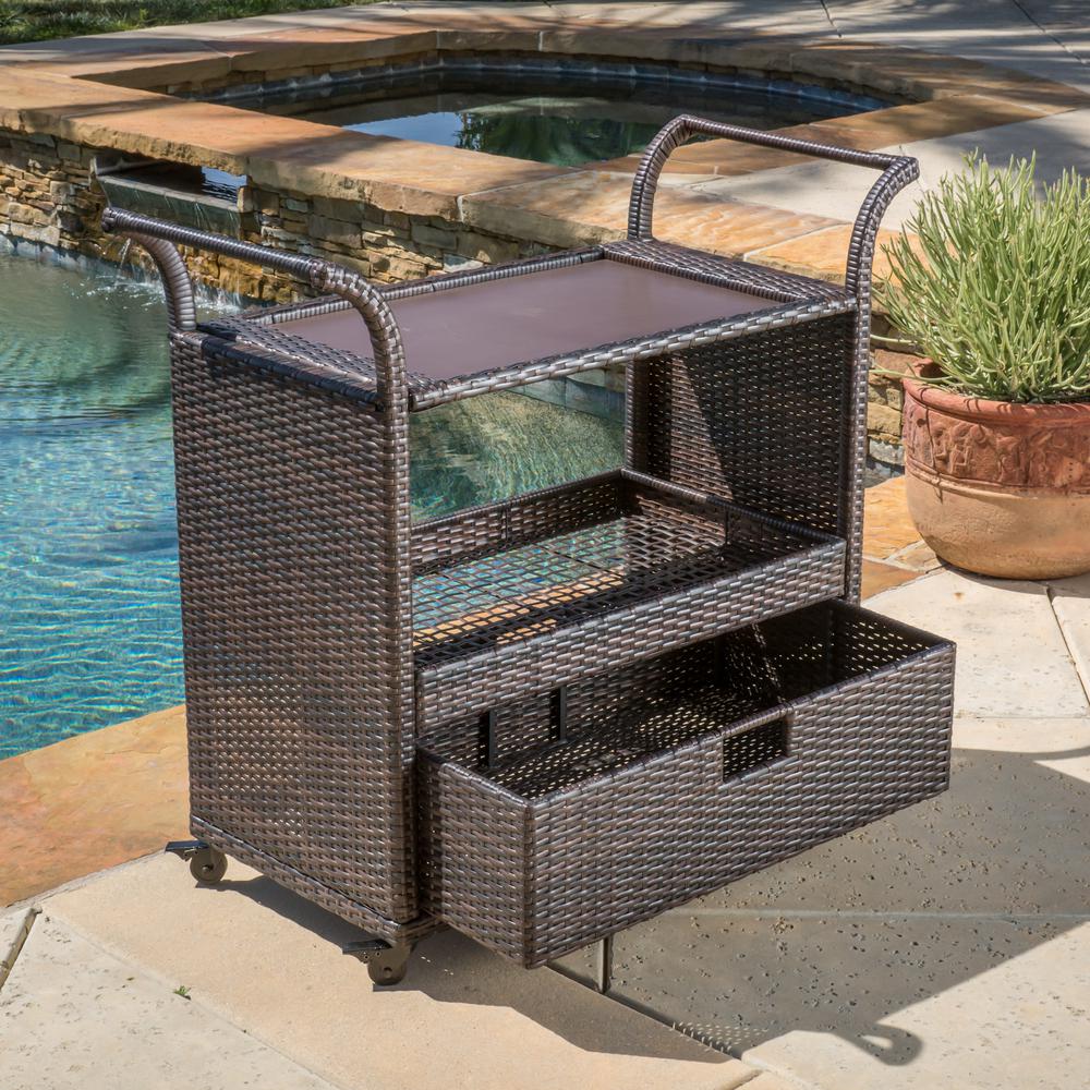 Noble House Corona Wicker Outdoor Serving Bar with Ice Bucket-295651 ...