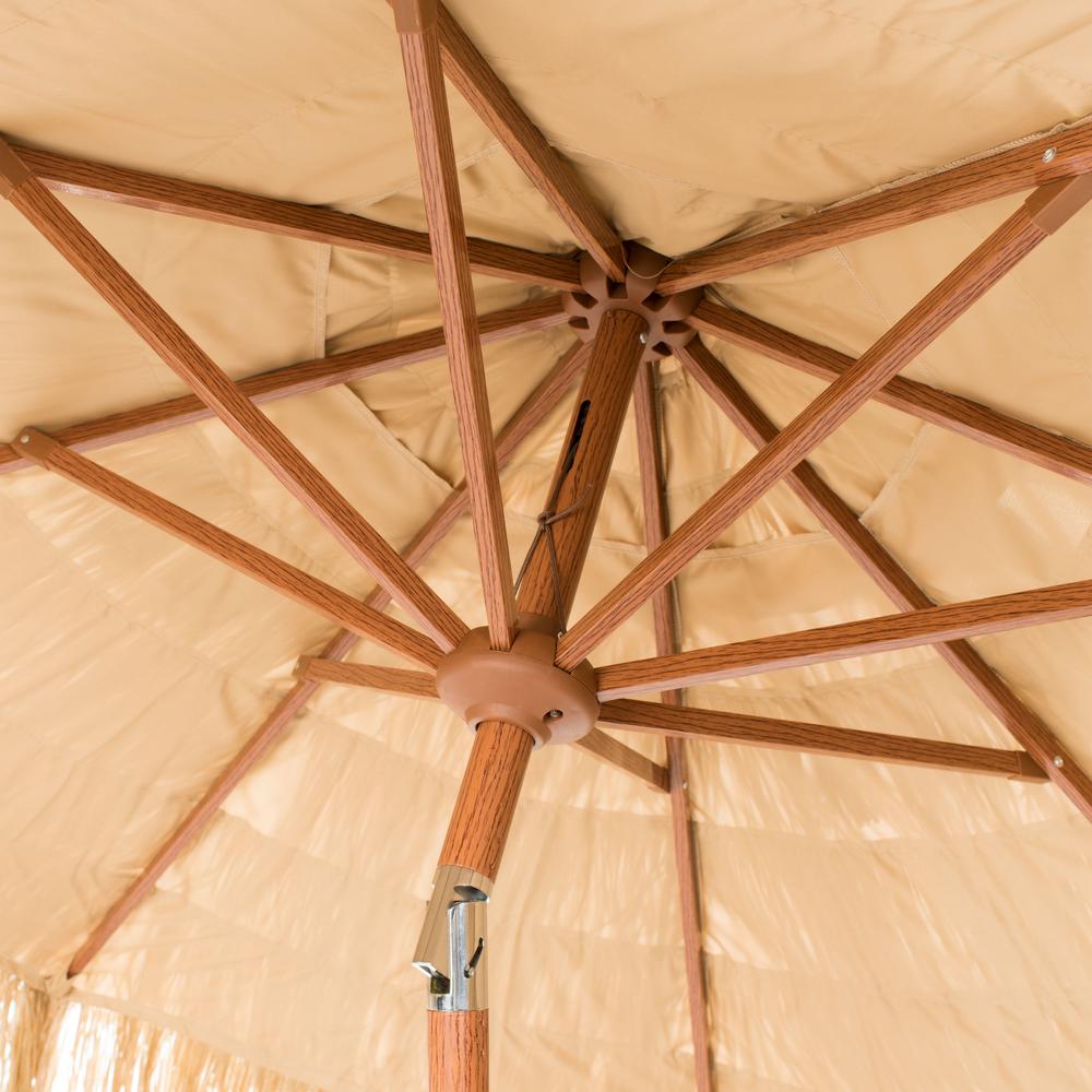 Safavieh Tiki 9 Ft Wood Market Tilt Patio Umbrella In Tan Pat8012a The Home Depot