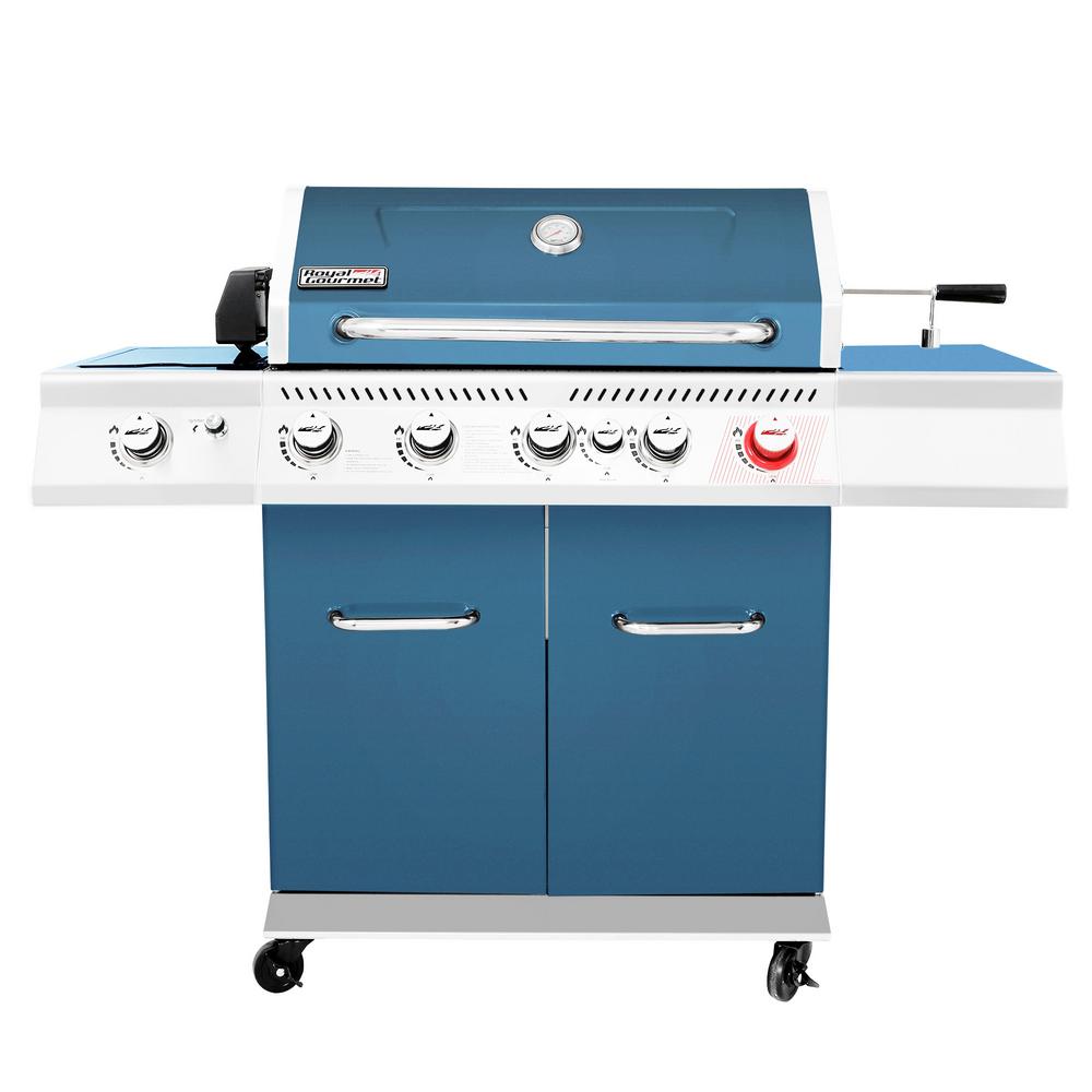 Royal Gourmet 5-Burner Propane Gas Grill in Blue with Rotisserie Kit