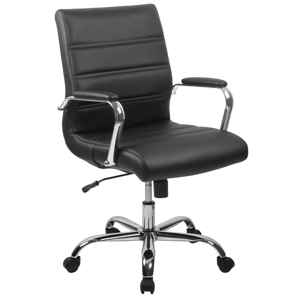 Flash Furniture Mid-Back Black Leather Executive Swivel Office Chair with Chrome Arms