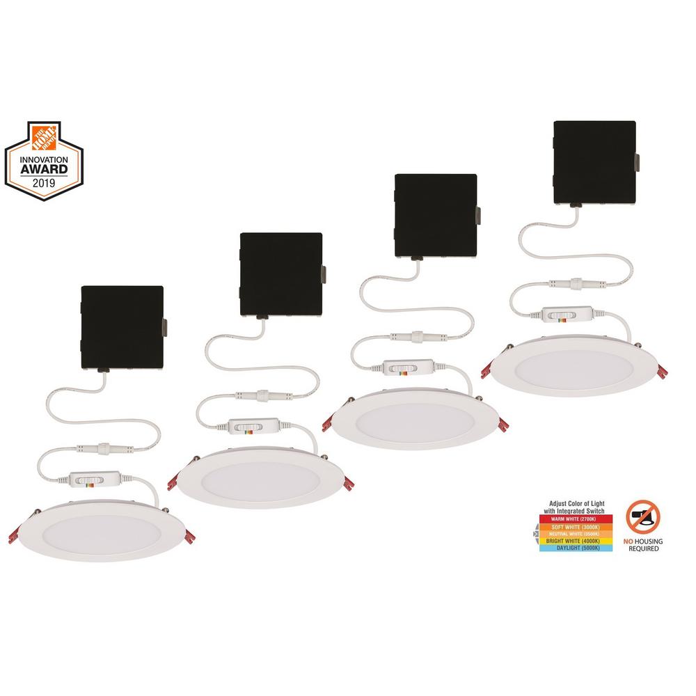 Ultra Slim 91478 6 ft. Color Selectable New Construction & Remodel Canless Recessed Integrated LED Kit, White - Pack of 4