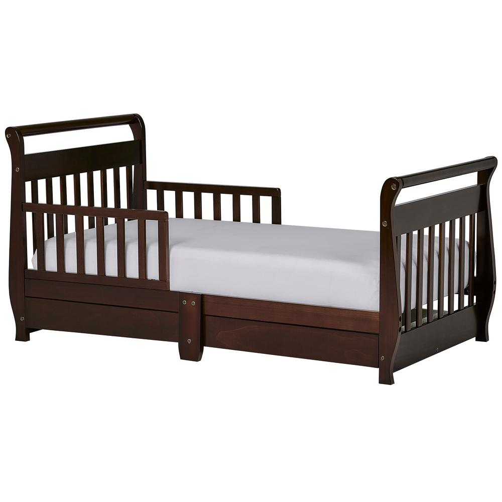 Dream On Me Espresso Toddler Adjustable Sleigh Bed With Storage
