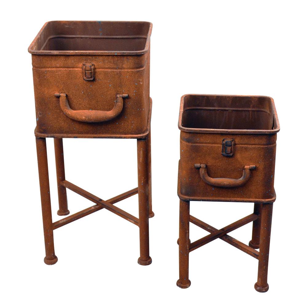 Indoor Outdoor Metal Plant Pots Planters The Home Depot Planter 2 Piece Suitcase Square