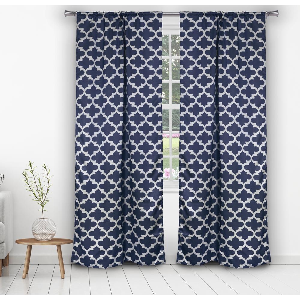 BLACKOUT 365 Geometric Navy Polyester Blackout Rod Pocket Window