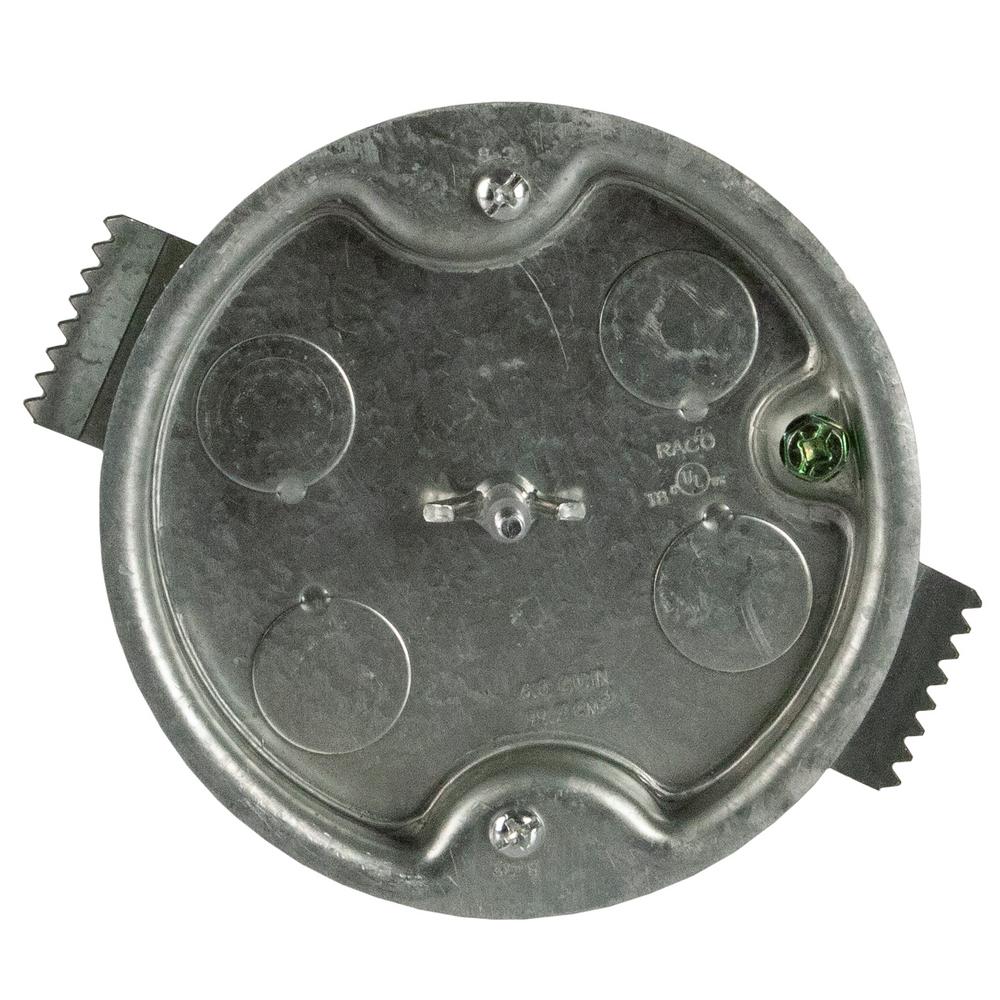 Raco 4 In Round Ceiling Box 1 2 D Old Work 297 The Home Depot Raco 4 In Round Ceiling Box 1 2 D
