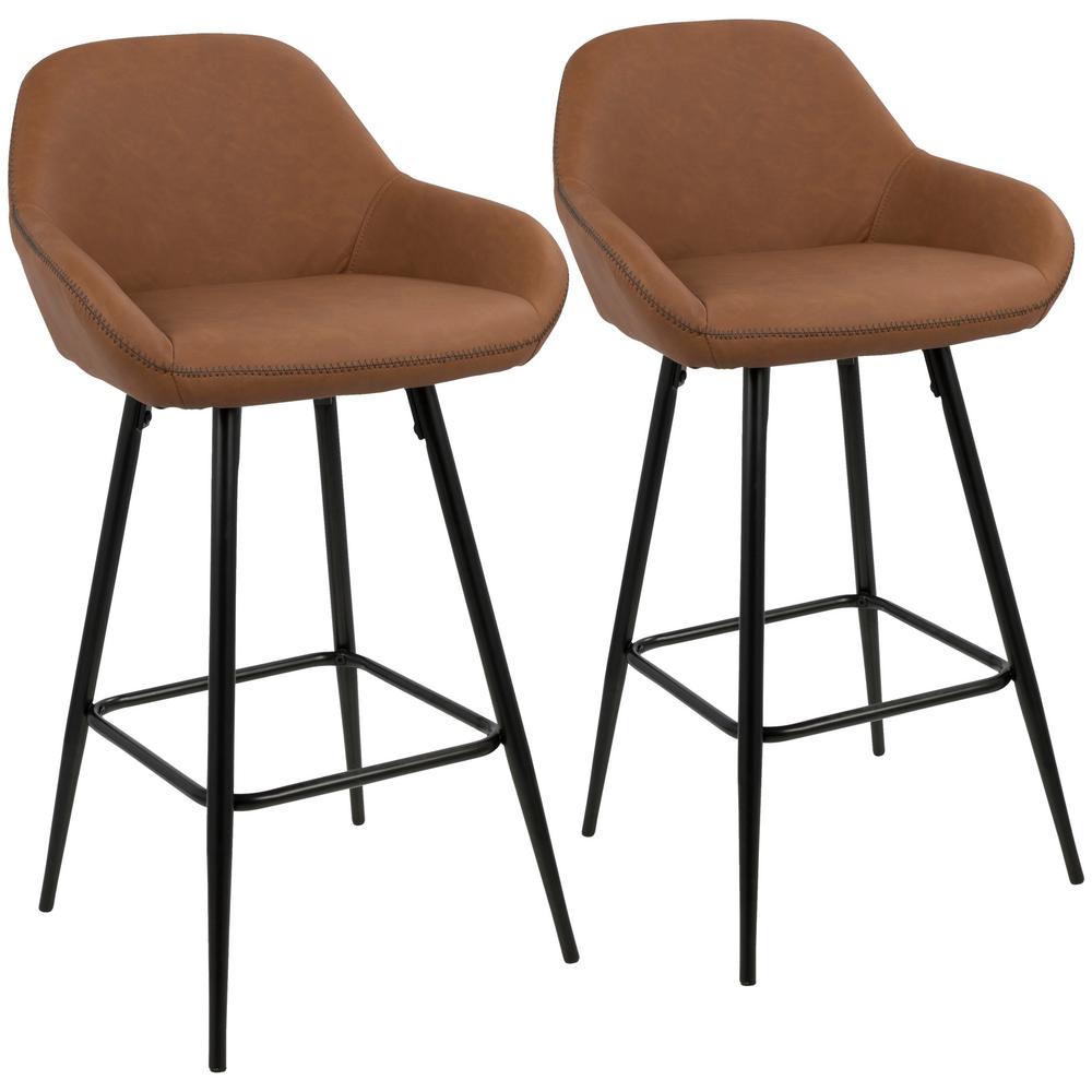 Lumisource Clubhouse 26 In Black And Brown Vintage Faux Leather Black And Brown Vintage Faux Leather Counter Stool Set Of 2