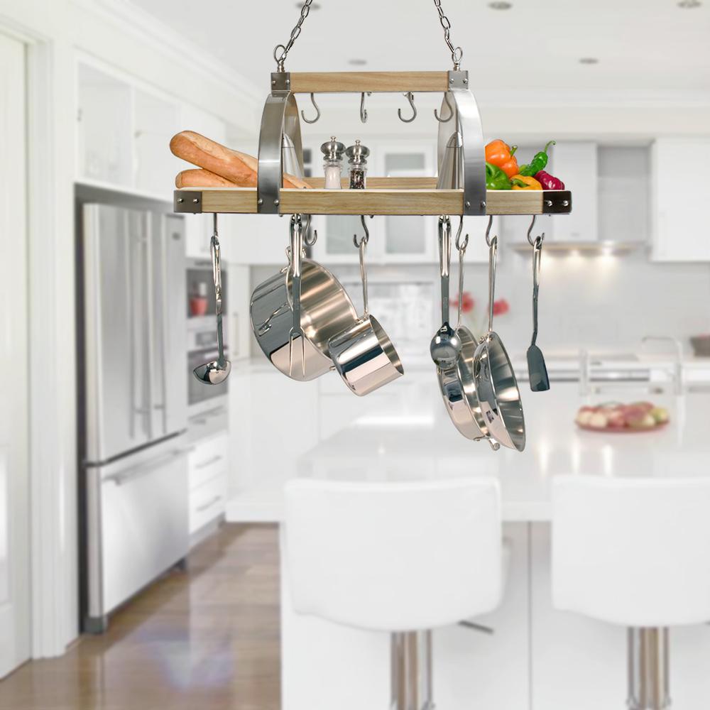 Elegant Designs Wood And Steel 2 Light Kitchen Pot Rack With Downlights Kitchen Dining Bar Kitchen Storage Organization