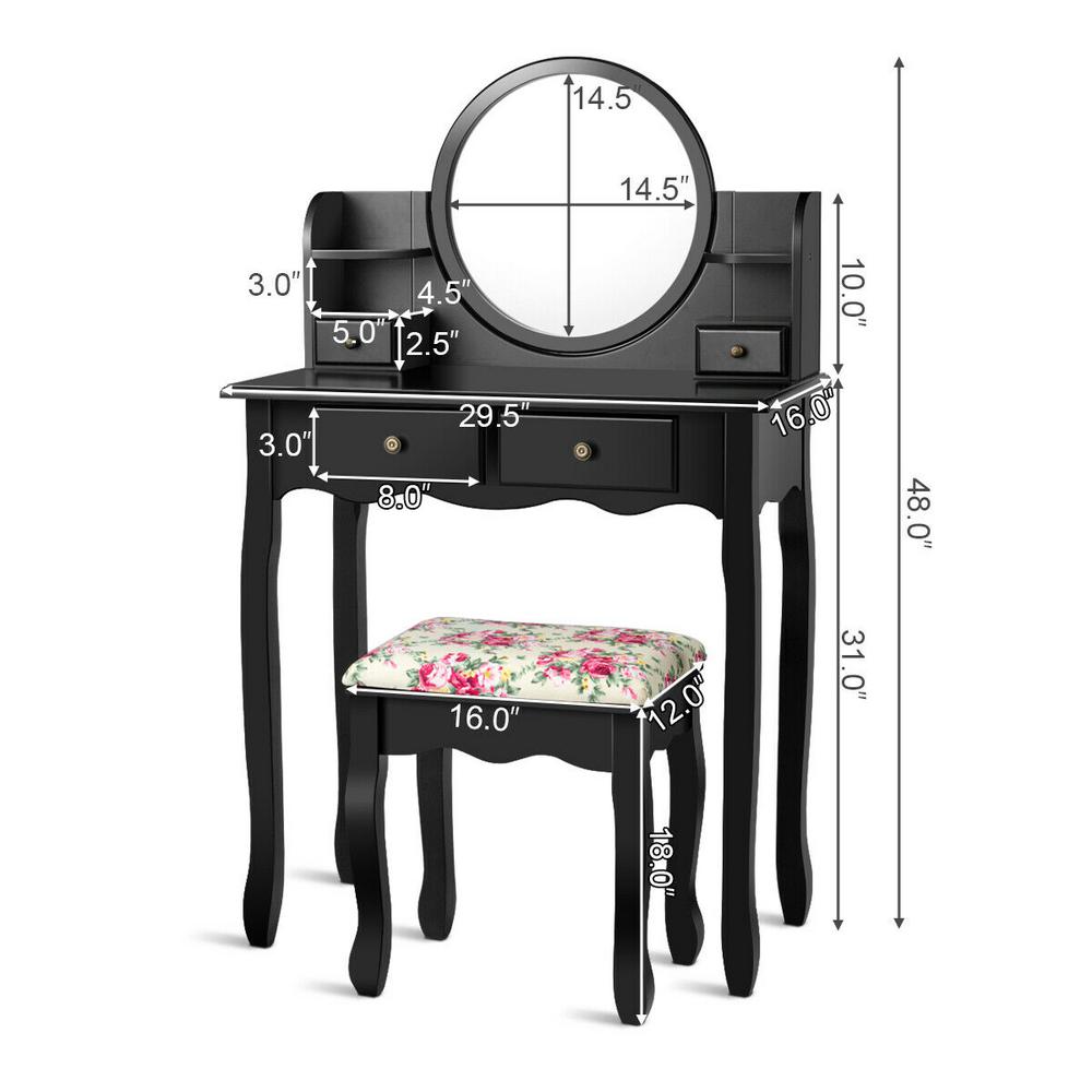Black Modern Dressing Table With Vanity Mirror Drawer And Stool NEW STOCK