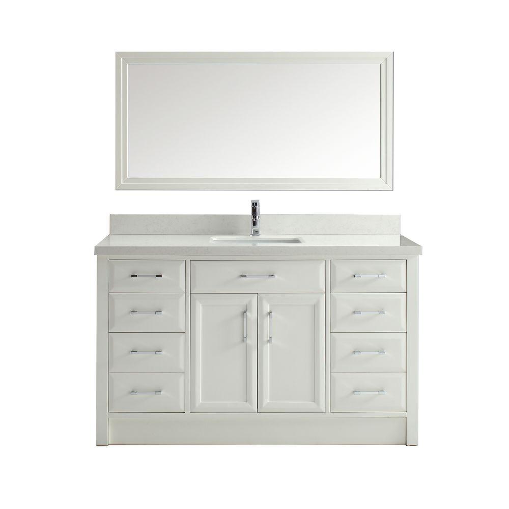 Studio Bathe Calais 60 in. Vanity in White with Solid Surface Marble Vanity Top in Carrara White