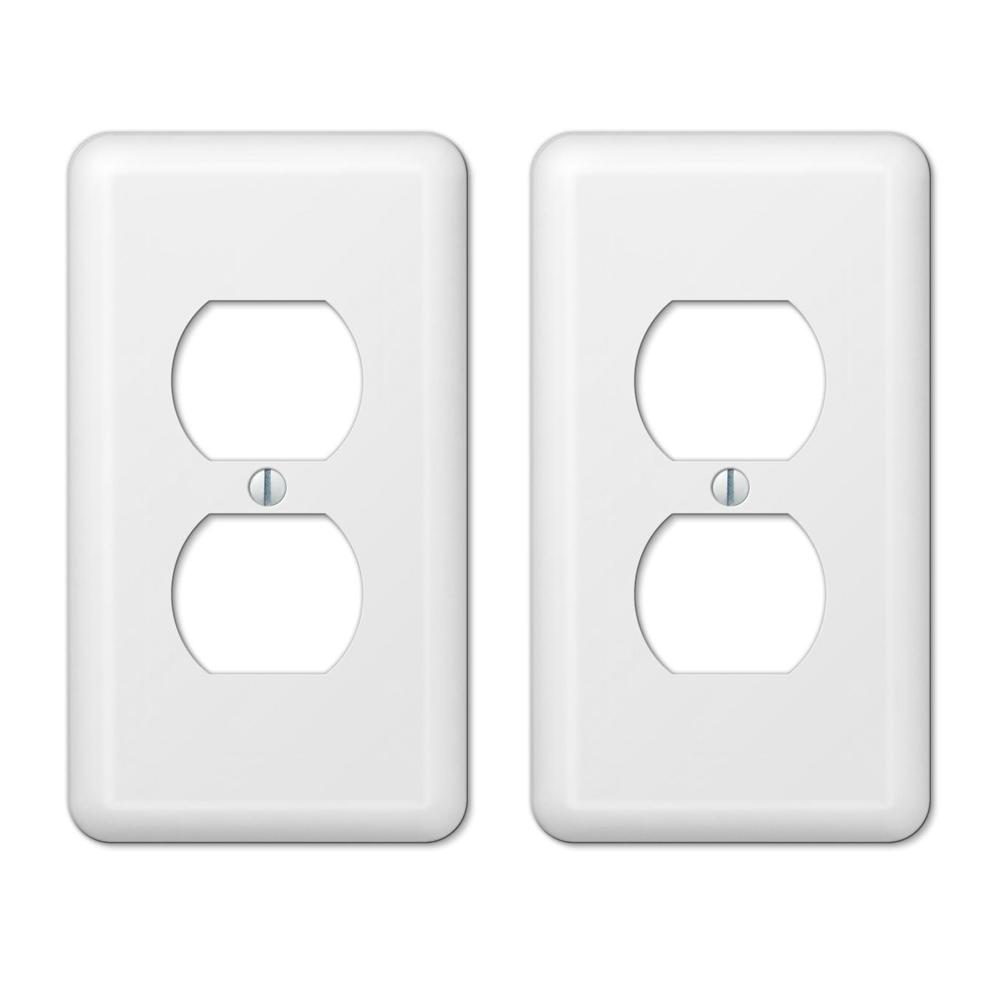 Hampton Bay Declan 1Duplex Outlet Plate, White Steel (2Pack)935DWHB