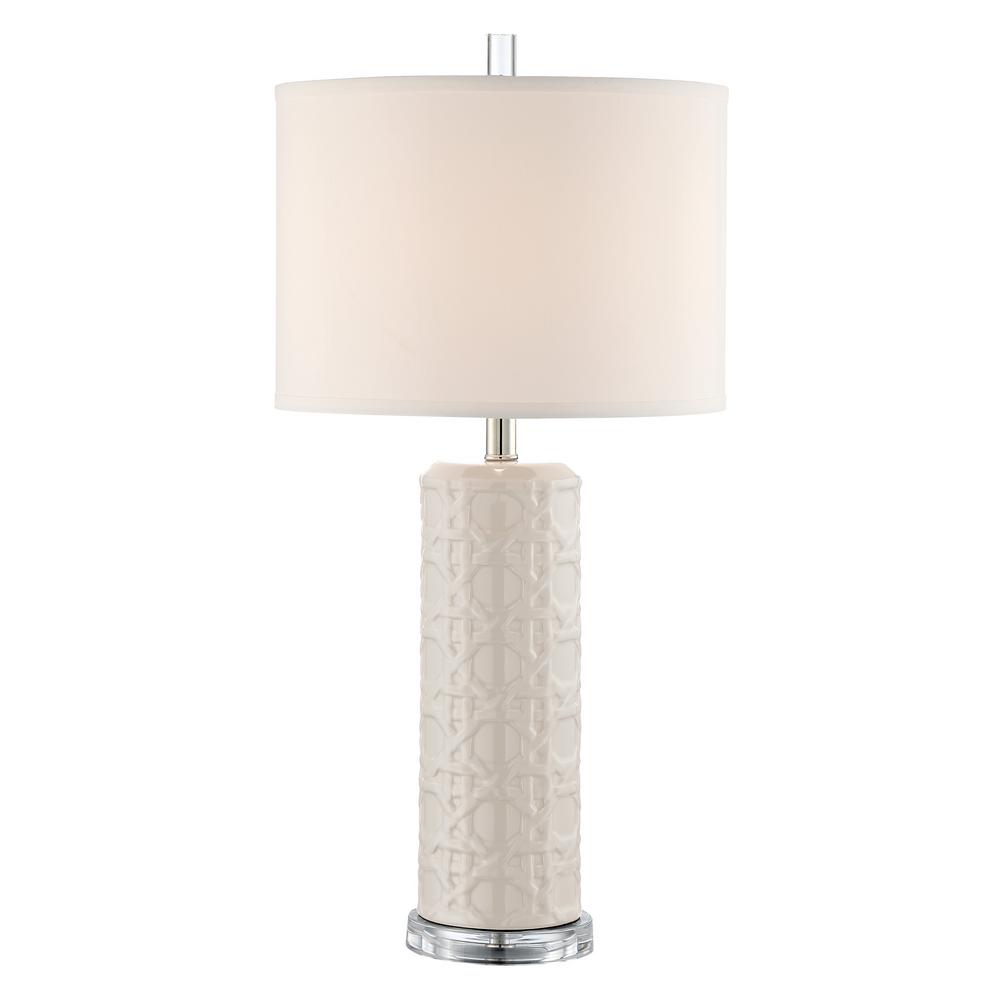 Elegant Designs 21 in. Modern Gray Leather Table Lamp with White Fabric