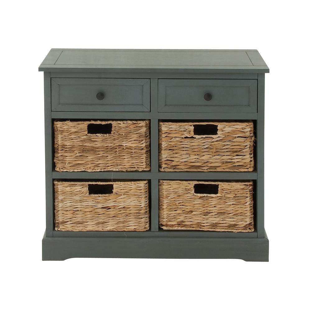 Jia Home Gray Wood Storage Cabinet With 4 Wicker Baskets Lh 2528fd Blue Gray Wooden Cabinet With Four Wicker Baskets