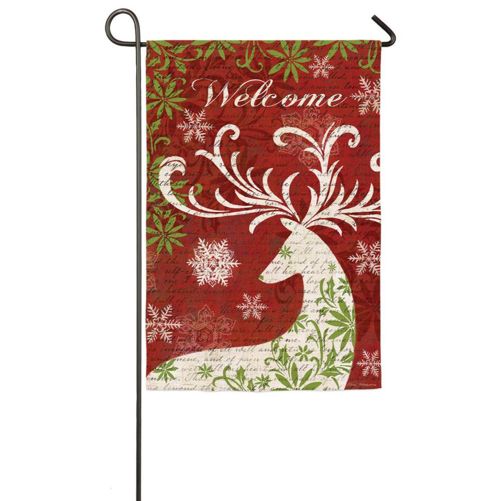 Evergreen 18 in. x 12.5 in. Christmas Deer Silhouette Garden Sub Suede ...