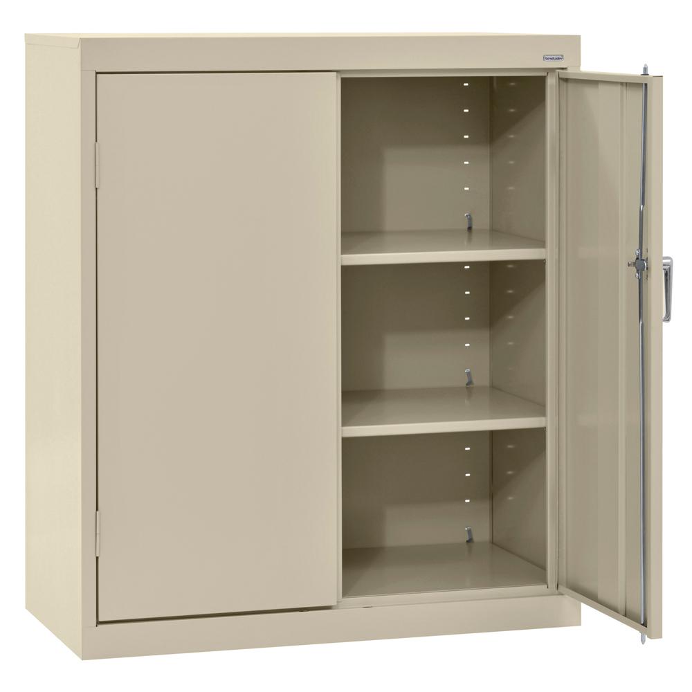 Sandusky Classic Series 42 In H X 36 In W X 18 In D Steel Counter Height Storage Cabinet With Adjustable Shelves In Putty Ca21361842 07 The Home Depot