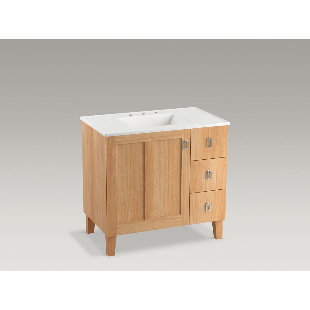 KOHLER Poplin 36 in. W Vanity Cabinet in Khaki White Oak with Vitreous ...