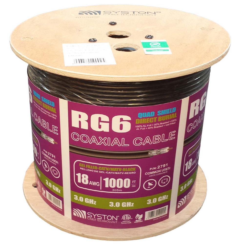 Syston Cable Technology RG6 Quad Shield 1000 Ft. Direct Burial Black ...