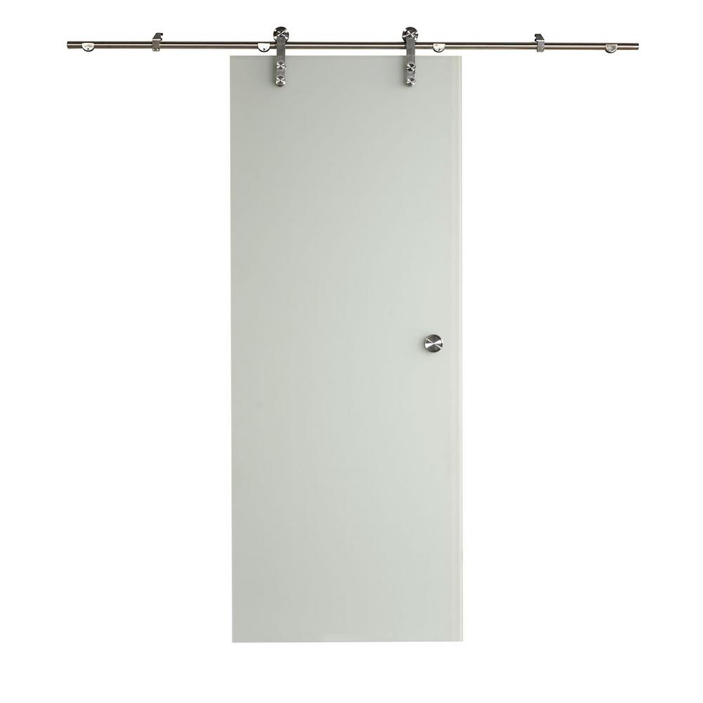 Pinecroft 38 In X 81 In Ice Glass Sliding Barn Door With