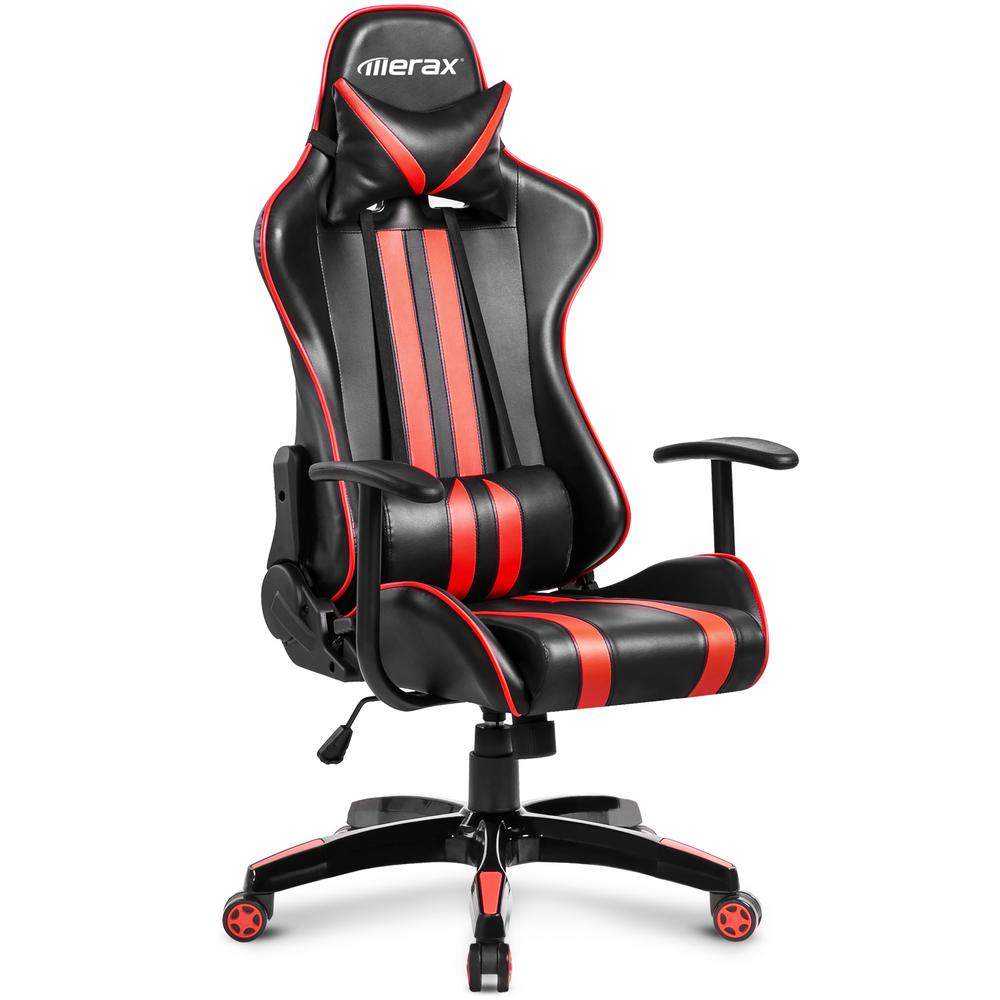 Faux Leather Office Desk Chair Red Furniture The Home Depot High Back Black And Red Faux Leather Swivel Gaming Chair