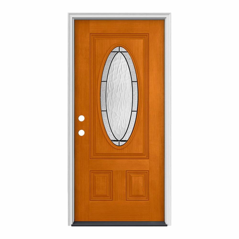 Jeld Wen 34 In X 80 In 3 4 Oval Lite Wendover Saffron Stained Fiberglass Prehung Right Hand Inswing Front Door