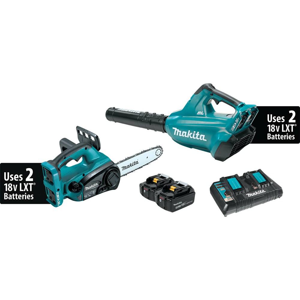 Makita 18 Volt X2 Lxt Lithium Ion Cordless 2 Piece Combo Kit Blower And Chain Saw 40ah 6108