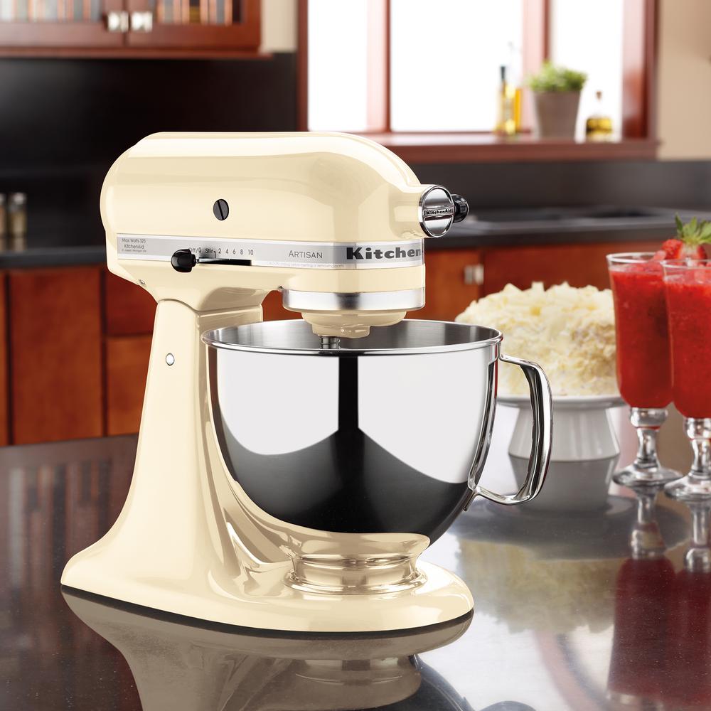 KitchenAid Artisan 5 Qt. 10Speed Almond Cream Stand Mixer with Flat Beater, 6Wire Whip and