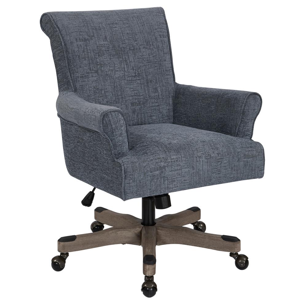 Osp Home Furnishings Megan Navy Fabric Office Chair With Grey Wash Wood Megsa Mc3 The Home Depot