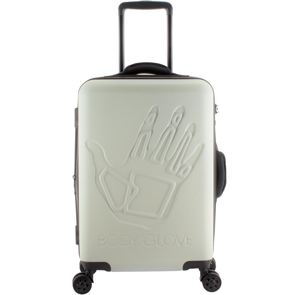 white hardside luggage