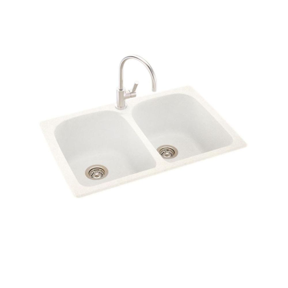 Swan Dual Mount Solid Surface 33 In X 22 1 Hole 50 Double Dual Mount Solid Surface 33 In X 22 1 Hole 50 Double Bowl Kitchen Sink Tahiti Ivory