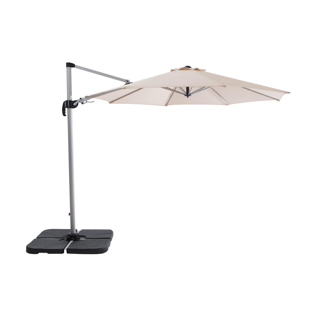 Outsunny 9 5 Ft Cantilever Market Outdoor Patio Umbrella In Khaki Canopy With 360 Degree Rotation Tilt Ability Crank Design 840 122 The Home Depot