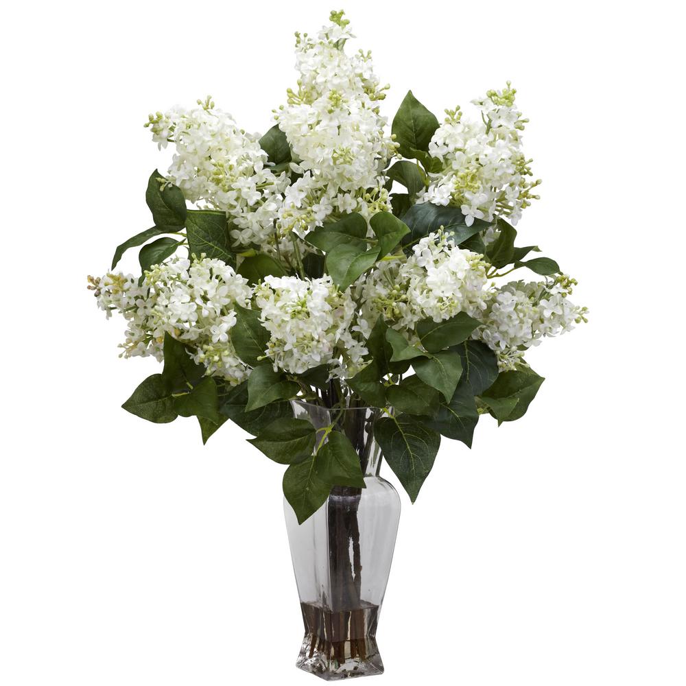 Nearly Natural 24 In Lilac Silk Flower Arrangement White 1256 Wh Lilac Silk Flower Arrangement In White