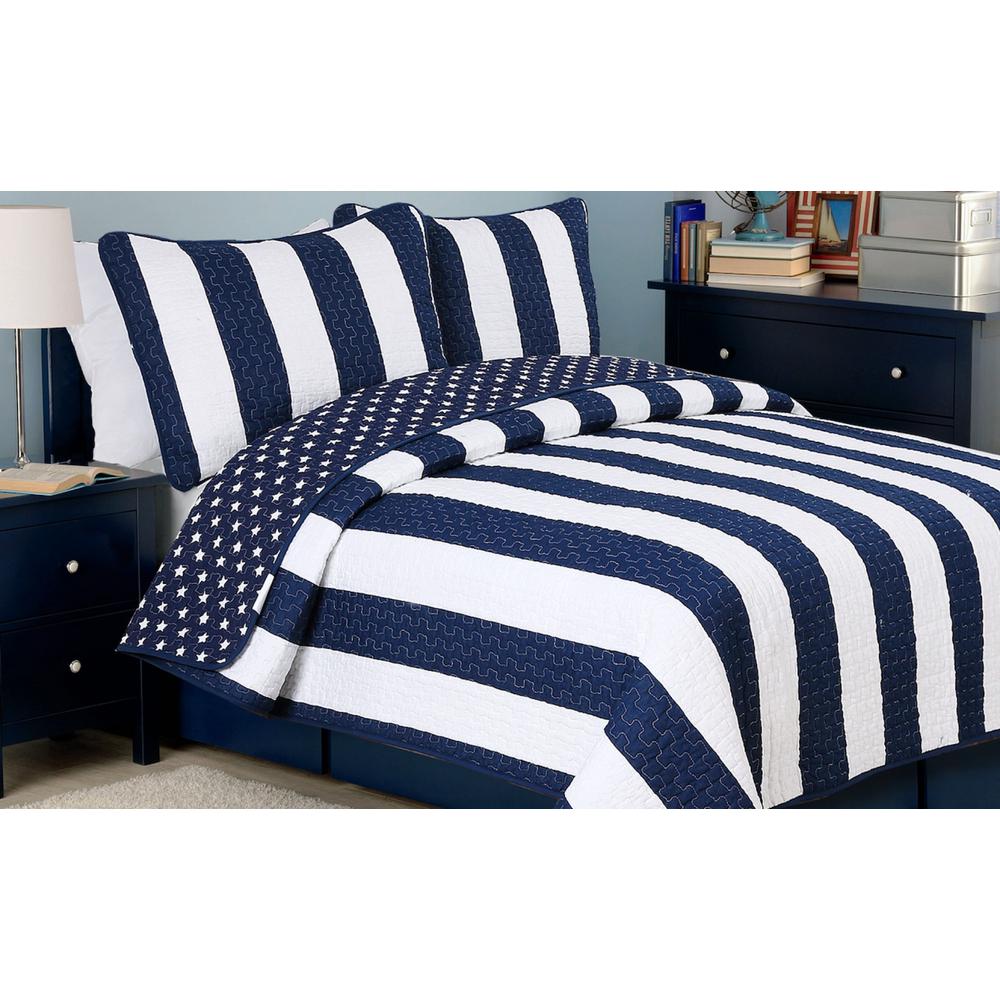 Cozy Line Home Fashions Navy Sailor Stripes Stars 2Piece Patriotic