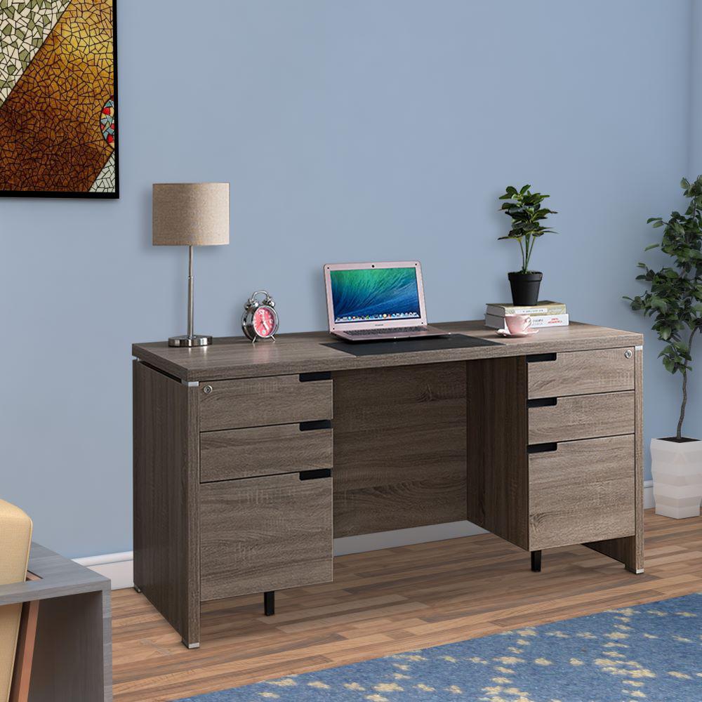 Benjara 30 In Dark Taupe Brown Wooden Desk With Locking Drawers Dark Taupe Brown Wooden Desk