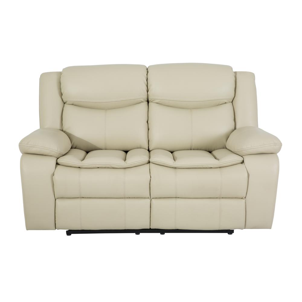 GZMR Classic Style Beige Faux Leather Manual Reclining Upholstered 2 Seats Loveseat Sofa for