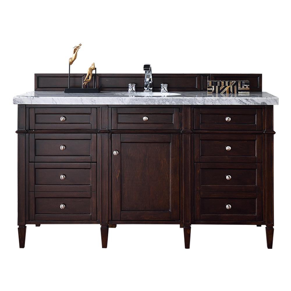 James Martin Signature Vanities Brittany 60 In W Single Vanity In Burnished Mahogany With Marble Vanity Top In Carrara White With White Basin